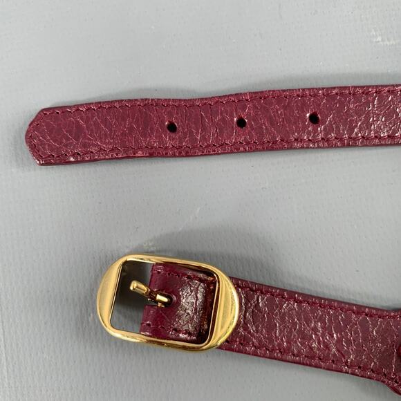 BALENCIAGA Burgundy Gold Studded Leather Bracelet - Picture 7 of 7